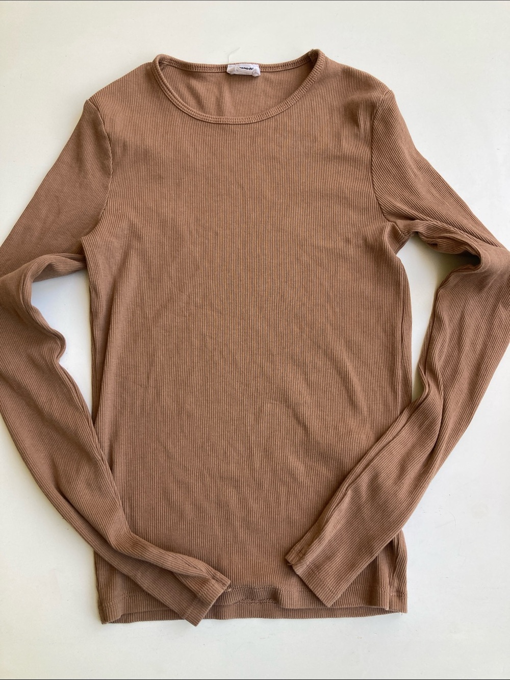 Cotton On Tan Brown Ribbed Long Sleeve Crewneck Top Women’s Knit Shirt